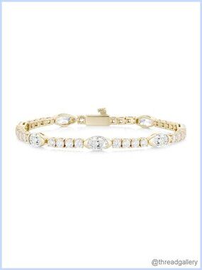 14K Gold Plated Bezel Set Tennis Bracelet with Oval and Pave CZ Stones